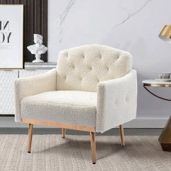 White Teddy Fabric Tufted Back Leisure Single Sofa Arm Chair (Set of 1) by Kahomvis -Kahomvis Sales Store white teddy kahomvis accent chairs cm lkw3 7932 31 1000