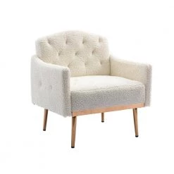 White Teddy Fabric Tufted Back Leisure Single Sofa Arm Chair (Set of 1) by Kahomvis -Kahomvis Sales Store white teddy kahomvis accent chairs cm lkw3 7932 c3 1000