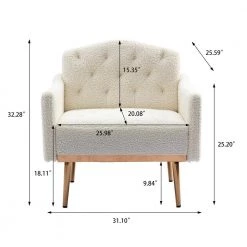 White Teddy Fabric Tufted Back Leisure Single Sofa Arm Chair (Set of 1) by Kahomvis -Kahomvis Sales Store white teddy kahomvis accent chairs cm lkw3 7932 fa 1000