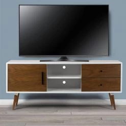 Alta 55 in. White and Walnut Composite TV Stand with 2 Drawer Fits TVs Up to 105 in. with Storage Doors by Glamour Home -Kahomvis Sales Store white walnut glamour home tv stands ghtvs 1256 31 1000