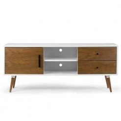 Alta 55 in. White and Walnut Composite TV Stand with 2 Drawer Fits TVs Up to 105 in. with Storage Doors by Glamour Home