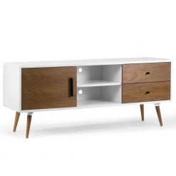 Alta 55 in. White and Walnut Composite TV Stand with 2 Drawer Fits TVs Up to 105 in. with Storage Doors by Glamour Home -Kahomvis Sales Store white walnut glamour home tv stands ghtvs 1256 c3 1000