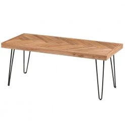 43 .3 in. Nature Rough Small Rectangle Wood Coffee Table with Chevron Pattern and Metal Hairpin Legs by Kahomvis