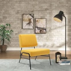 Yellow Linen Wire Metal Frame Slipper Chair, Armless Adjustable Accent Chair(Set of 1) by Kahomvis -Kahomvis Sales Store yellow kahomvis accent chairs bb lkpp 25aay 31 1000